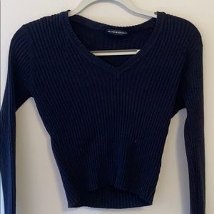Brandy Melville Cropped Navy V-Neck Sweater